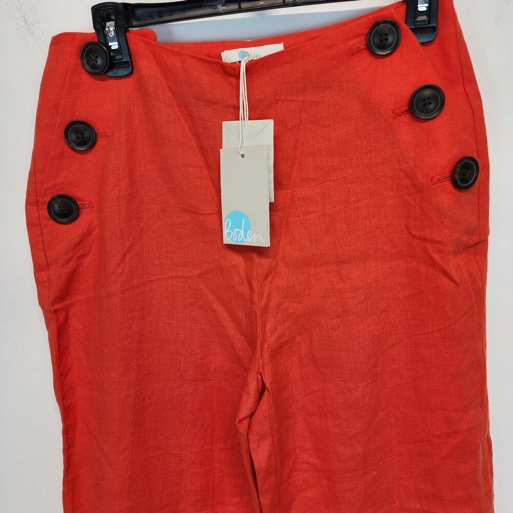 Boden Wide Leg Sailor Pants Size 6 Dark Orange 100% Linen Button Front Euro Chic - Picture 4 of 13